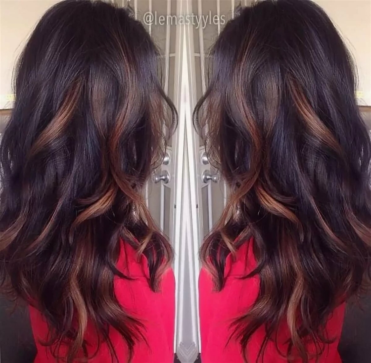 Шатуш и балаяж на темные длинные волосы