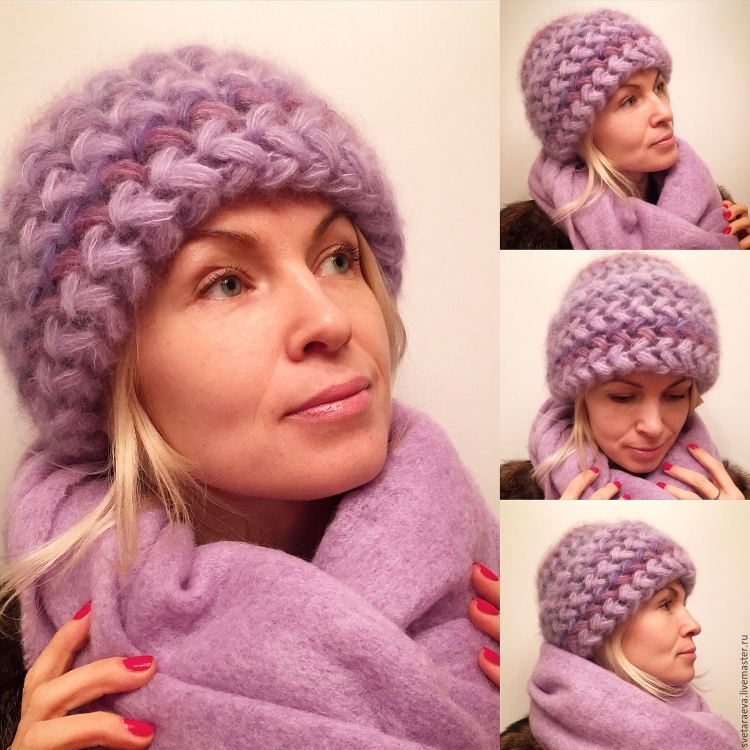 Объемная шапка с поперечными косами