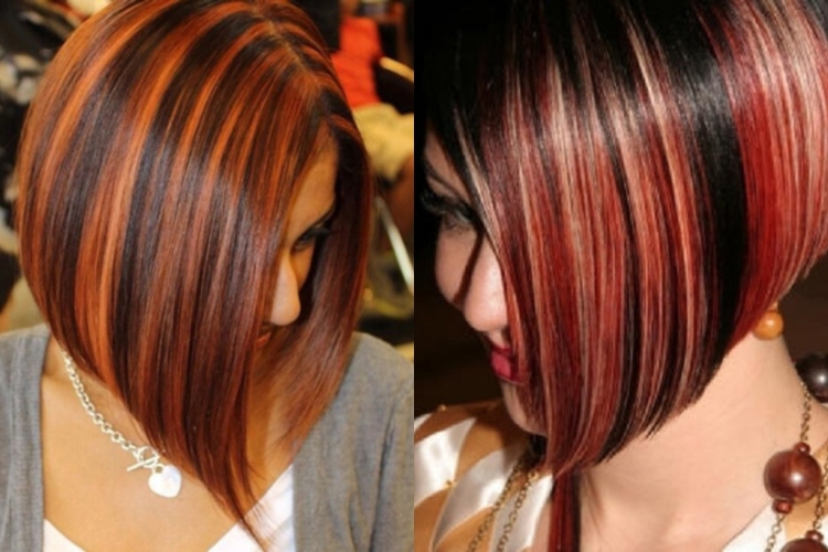 Колорирование на тёмные волосы каре