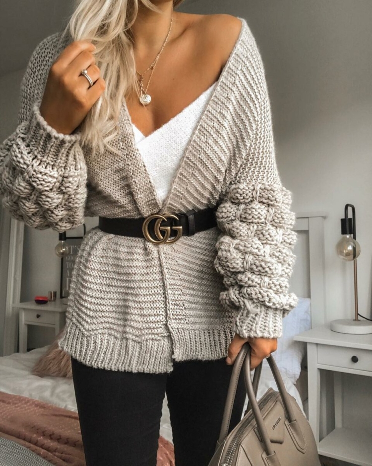 Вязаный кардиган с поясом
