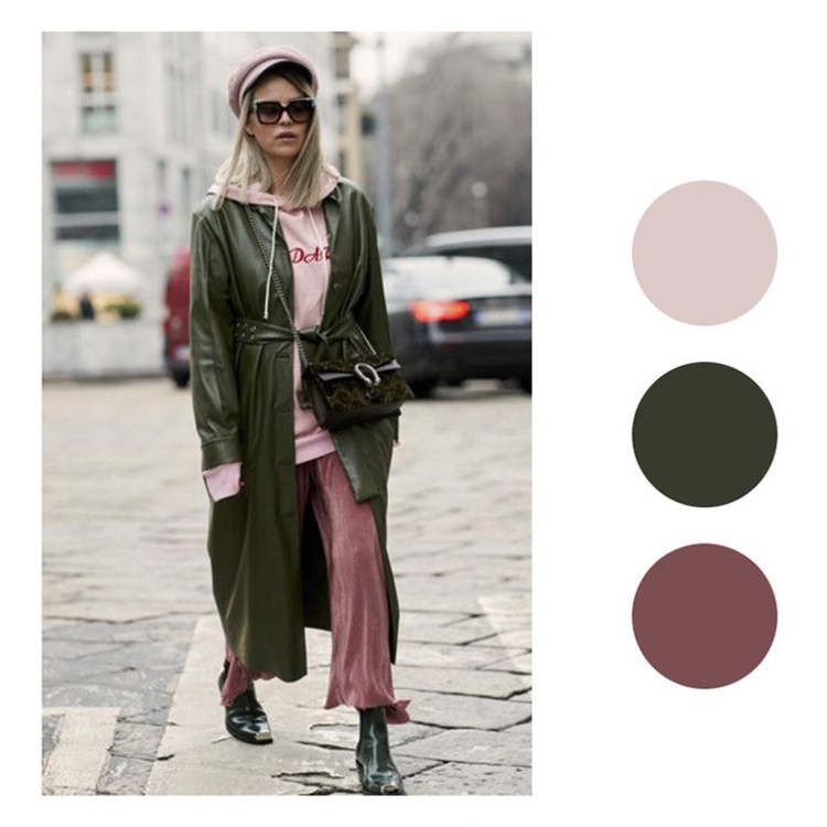 Хаки и пудровый сочетание в одежде