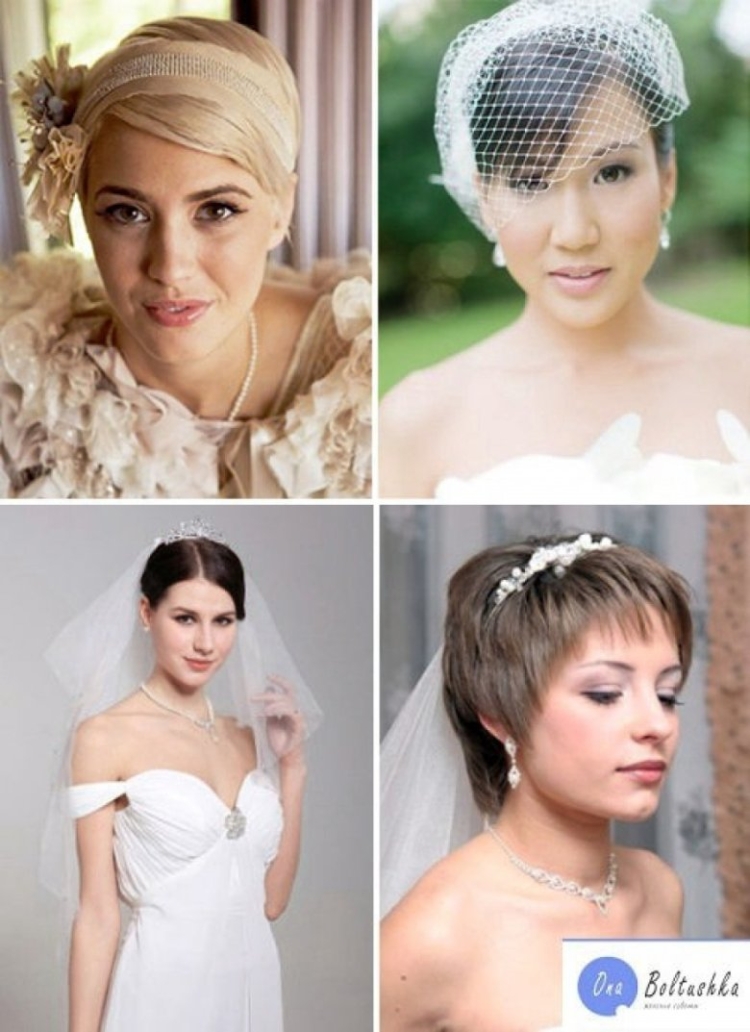 Свадебные причёски на короткие волосы без фаты