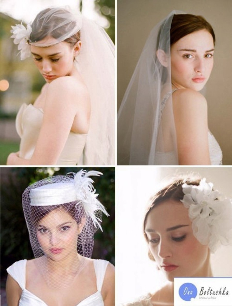Свадебная прическа на очень короткие волосы с фатой