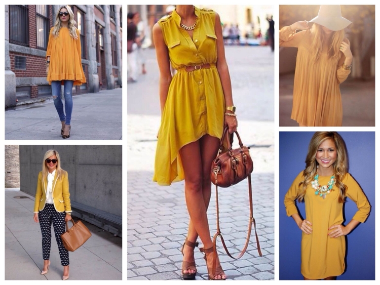 Горчичный цвет в одежде