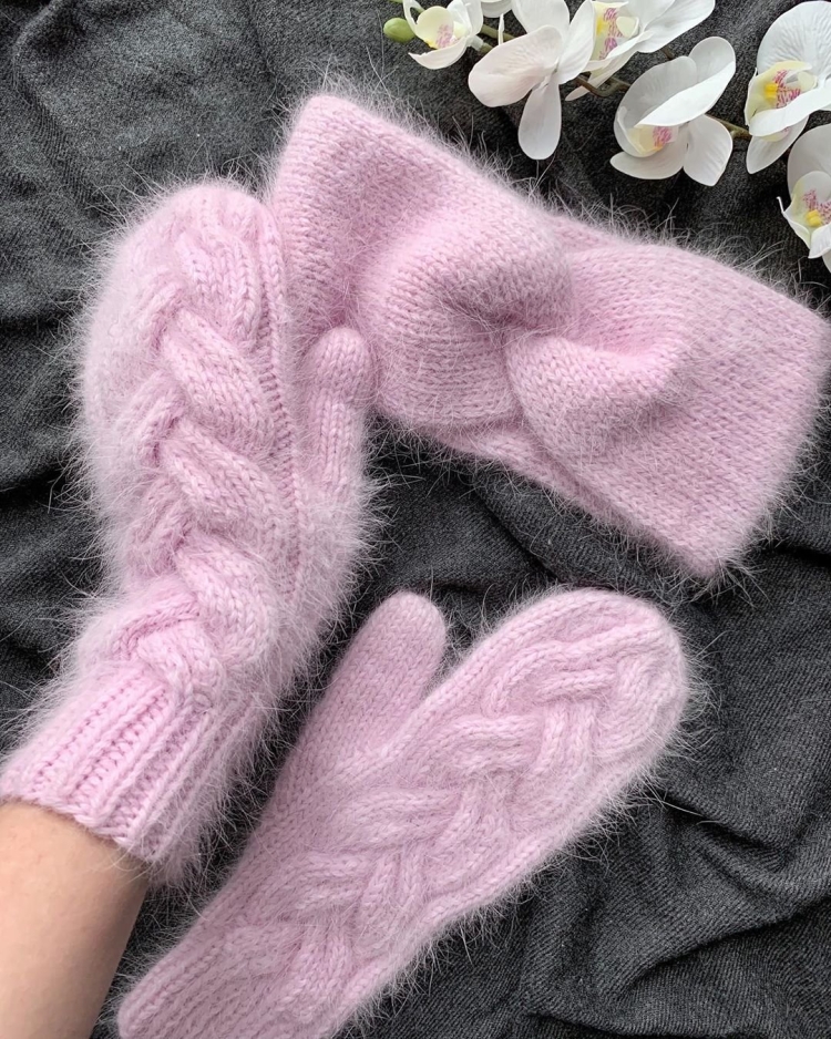 Варежки вязаные пушистые