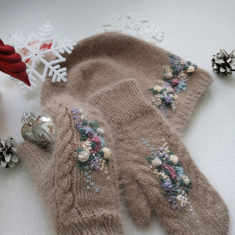 Шапка и варежки из пуха норки