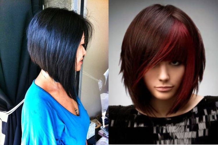 Удлиненное каре с косой челкой асимметрия