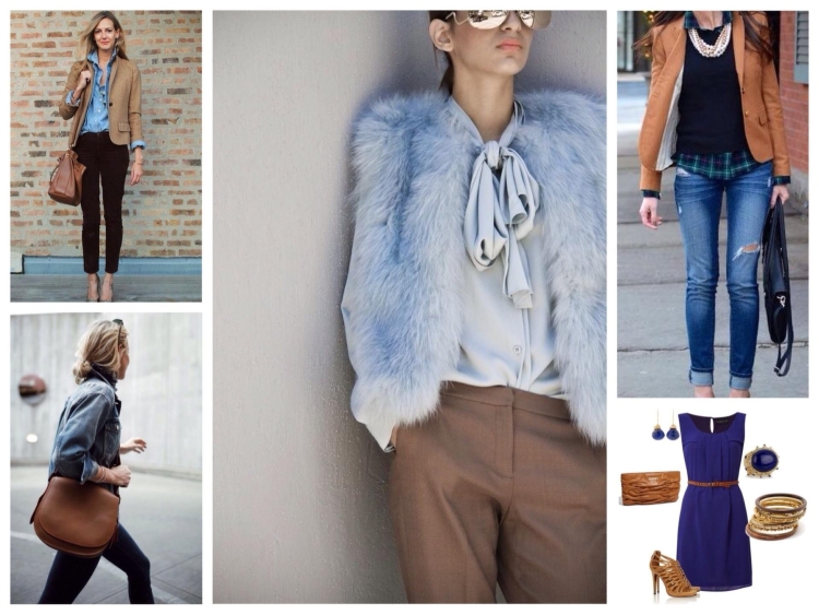 Сочетание голубого и коричневого в одежде