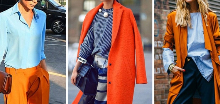 Оранжевый с голубым в одежде