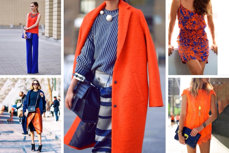 Сочетание оранжевого и голубого в одежде