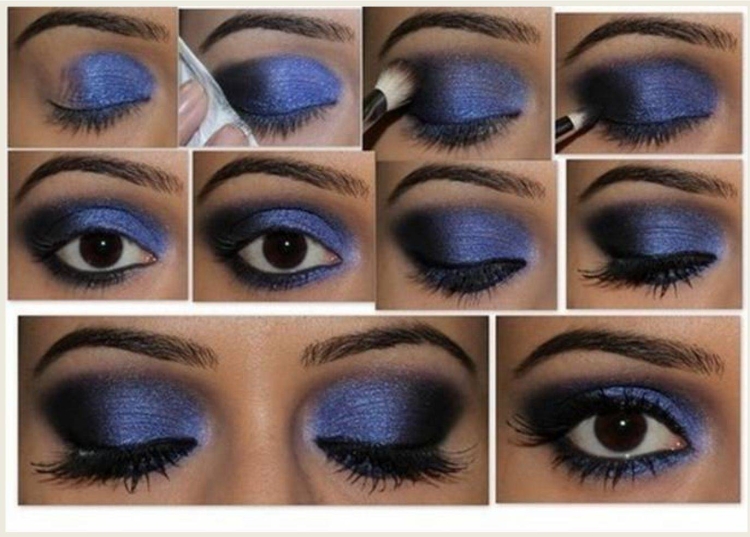 Макияж под синее платье для карих глаз