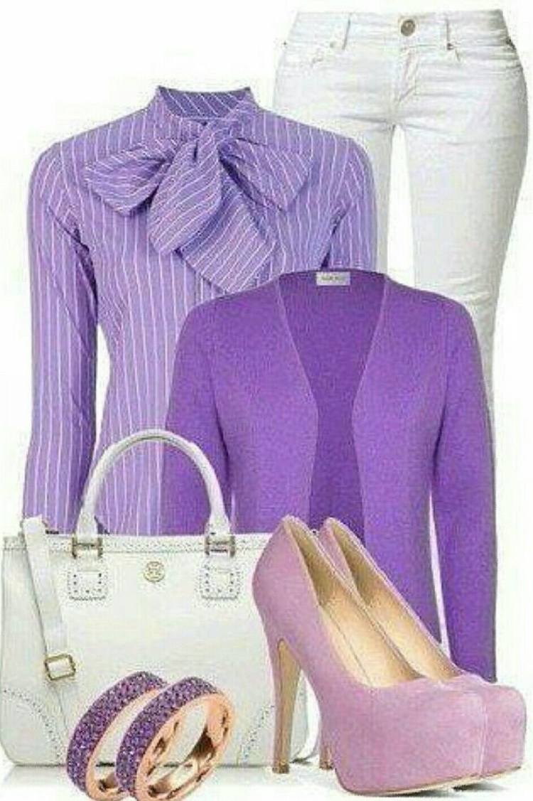 Сочетание серого и лилового в одежде