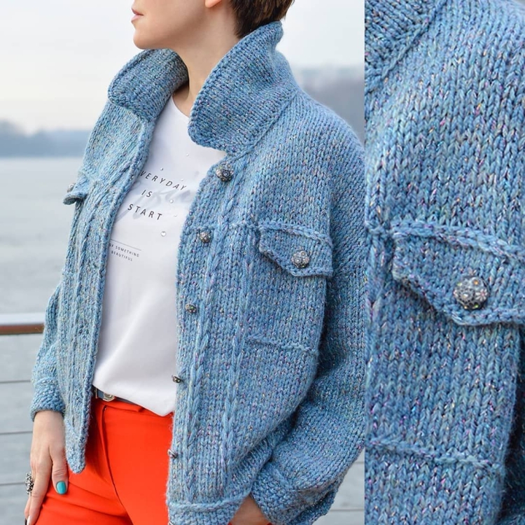 Бомбер деним спицами Данилюк