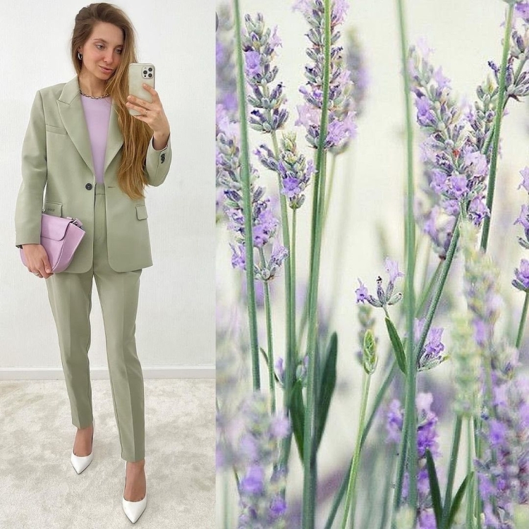 Сочетание цветов в одежде для женщин Лаванда