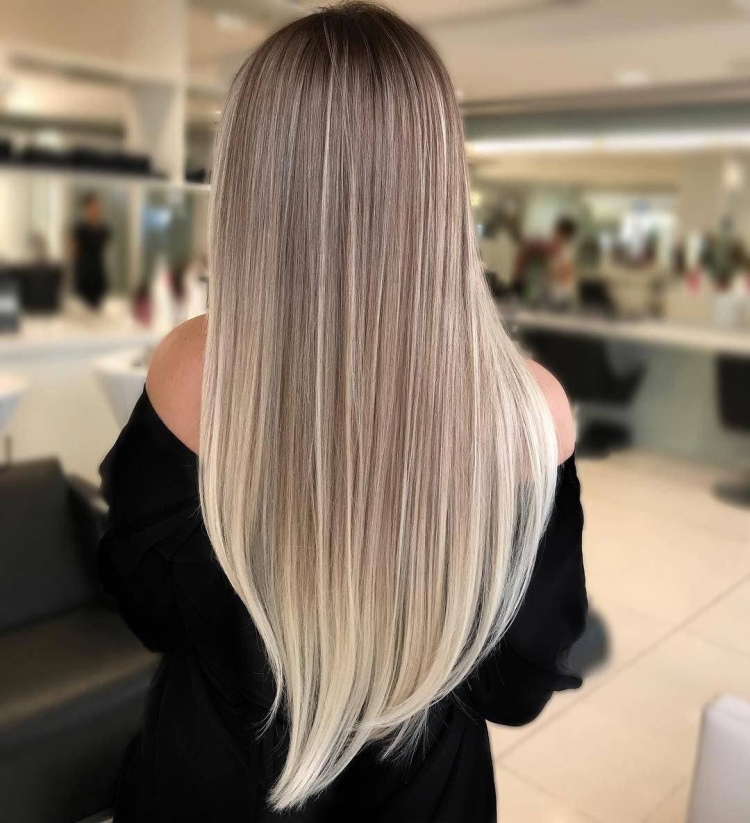 Окрашивание балаяж блонд на русые волосы прямые