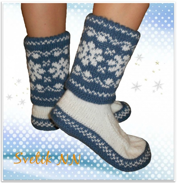 Вязаные угги спицами на подошве