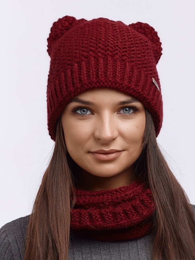 Купить шапку женскую киска гудя черного цвета без шарфа