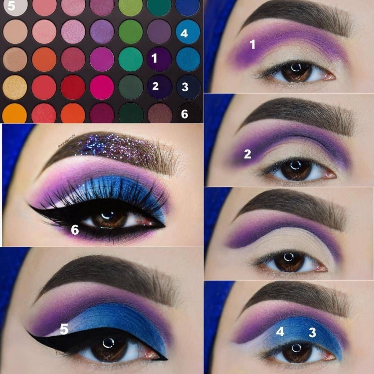 Цветной макияж глаз пошагово