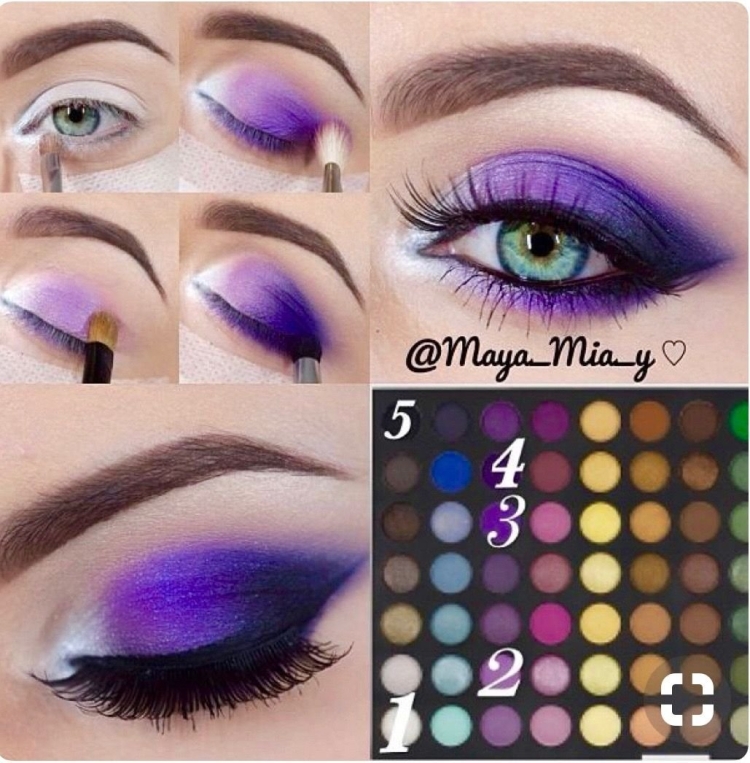 Макияж с фиолетовыми тенями для голубых глаз