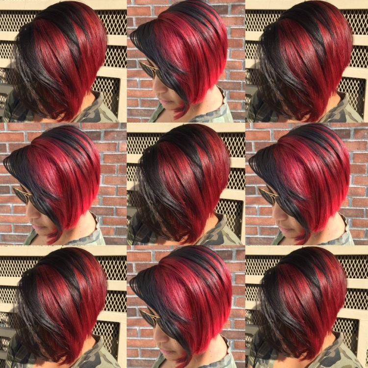 Боб каре мелирование на темные волосы красным цветом