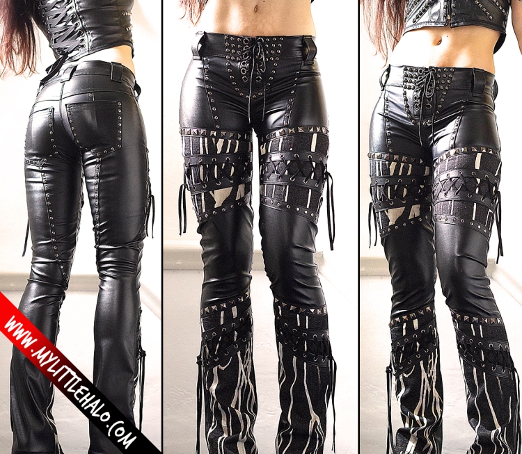 Кожаные штаны с шипами женские