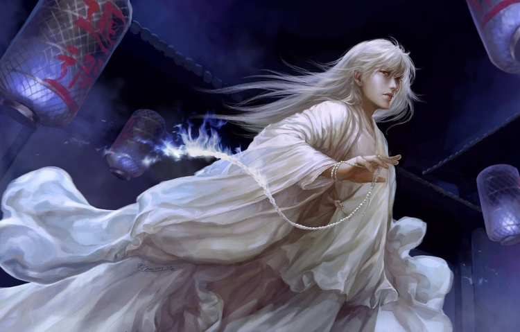 Мужчина с длинными белыми волосами арт