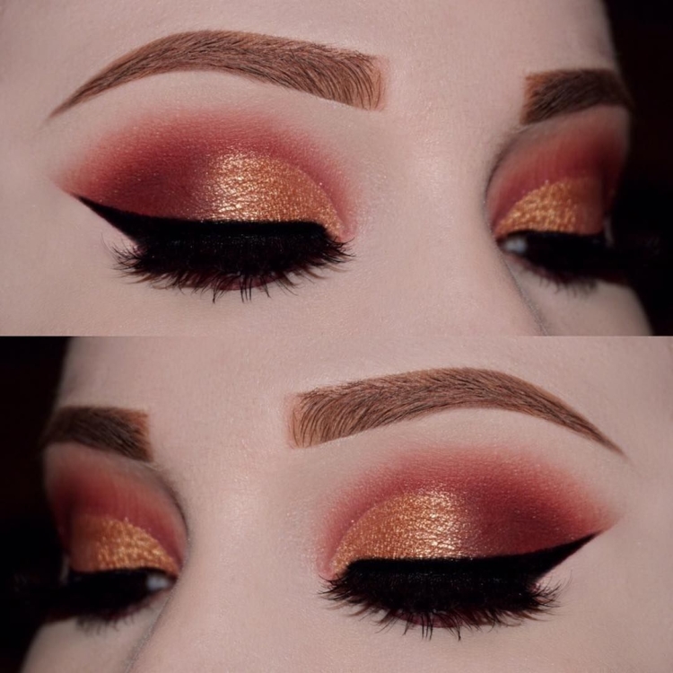 Красно золотой макияж