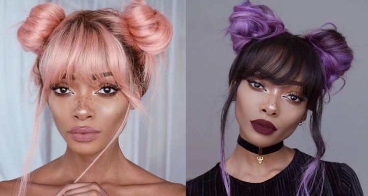 Прическа с двумя пучками на голове