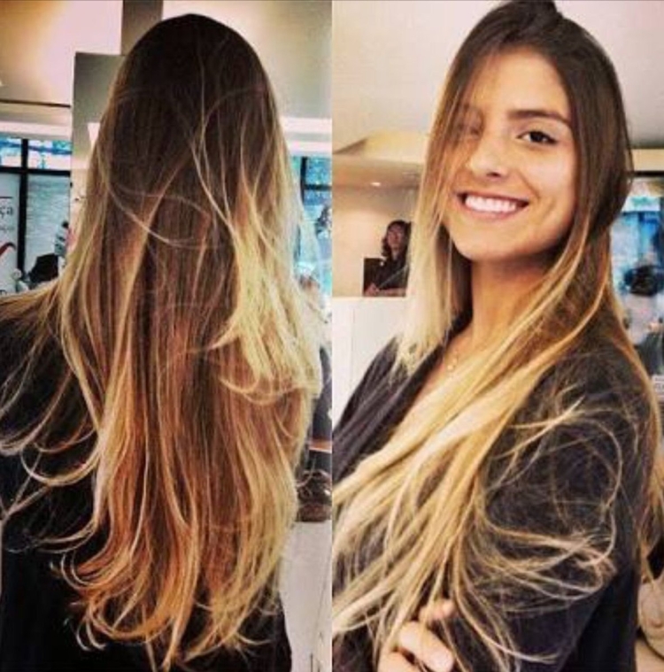 Омбре на прямые темные волосы до после