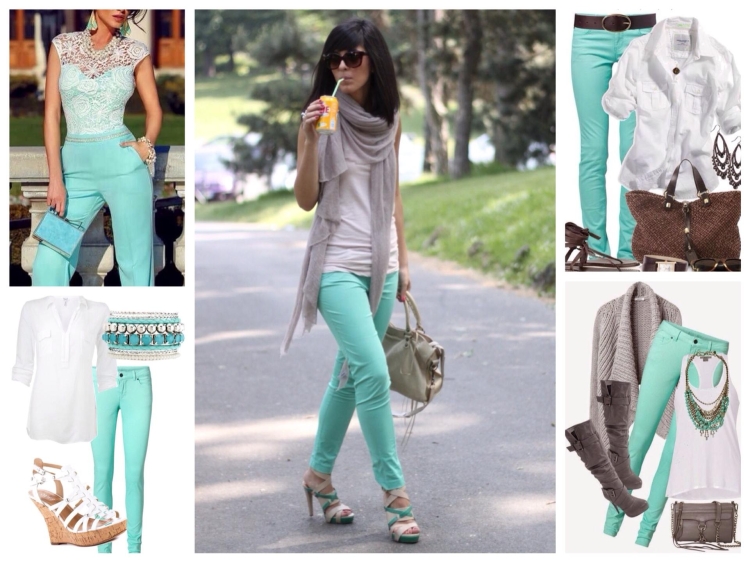 Сочетание серого и бирюзового цвета в одежде