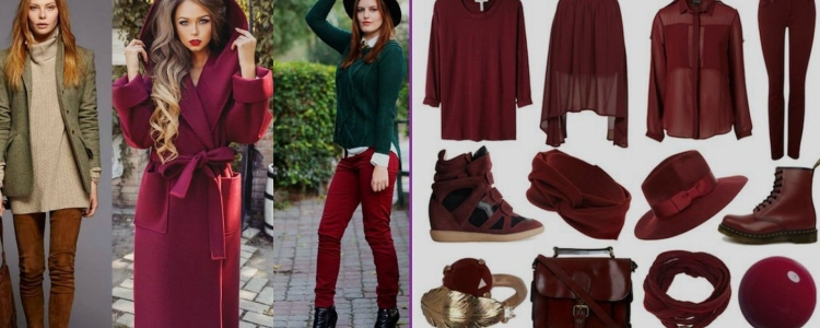 Сочетание бордового и коричневого в одежде