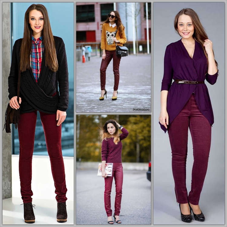 Образ с бордовыми брюками