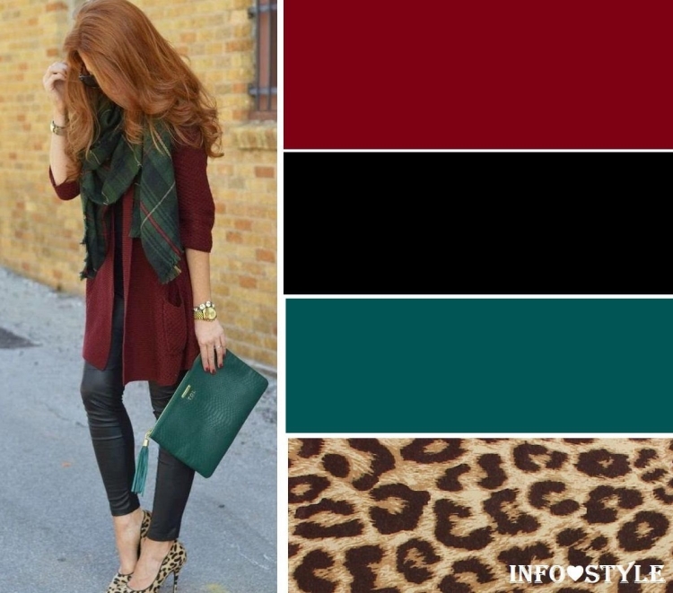 Бордовый и зеленый в одежде