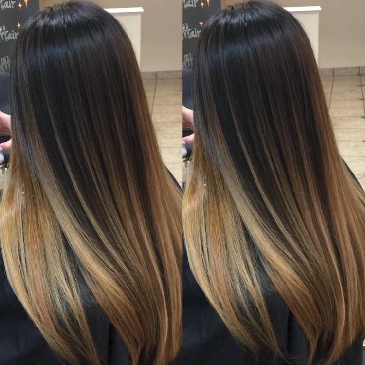 Балаяж окрашивание на темные прямые волосы
