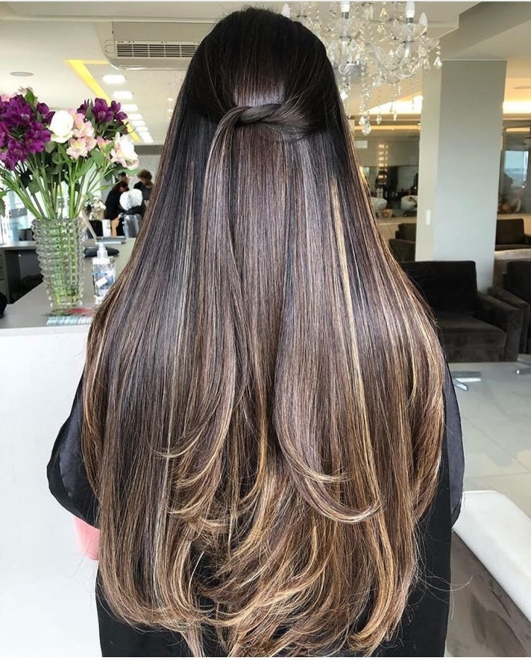Балаяж на тёмные волосы длинные прямые волосы