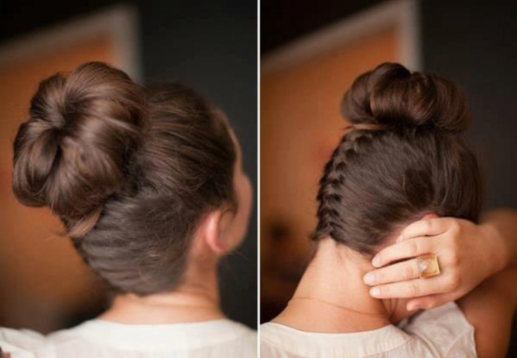 Прическа шишка с косой