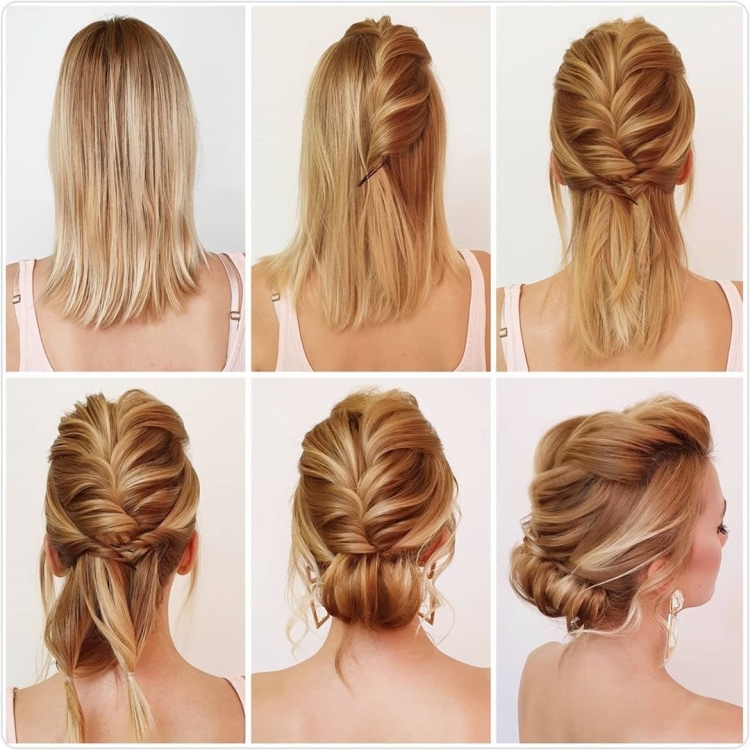 Собранные прически на средние волосы пошагово