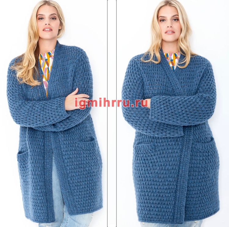 Кардиган женский вязаный спицами для полных