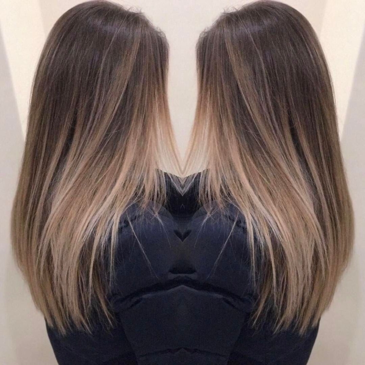 Балаяж на темно русые волосы средней длины прямые