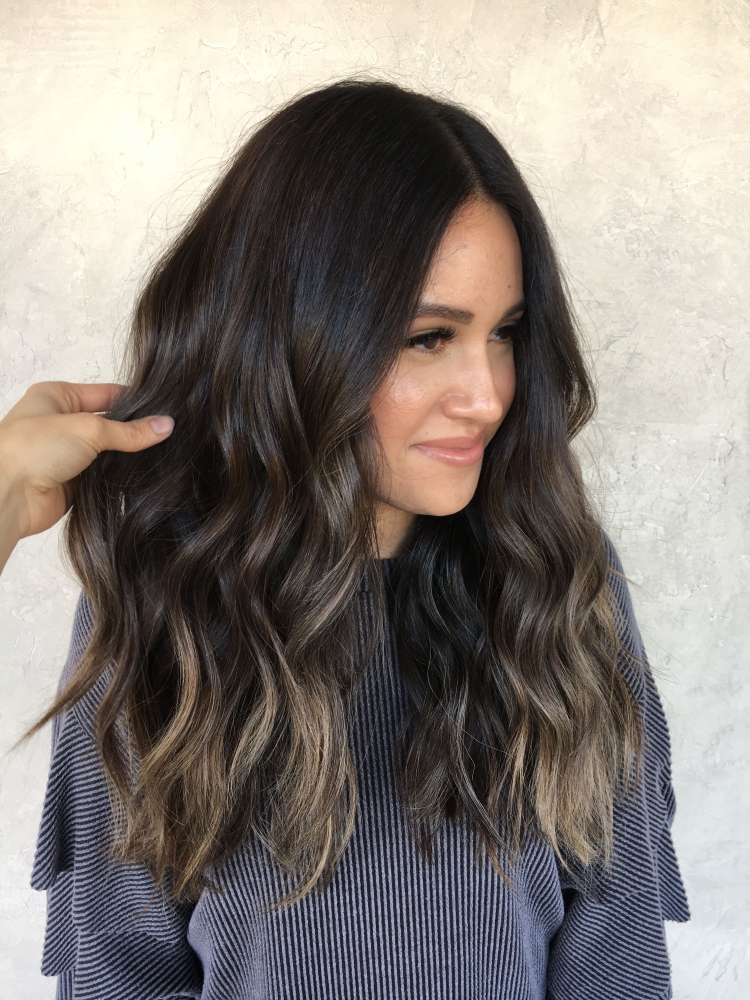 Омбре на черные прямые волосы