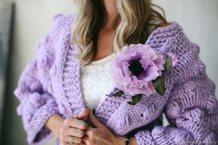 Кардиган женский сиреневый вязаный