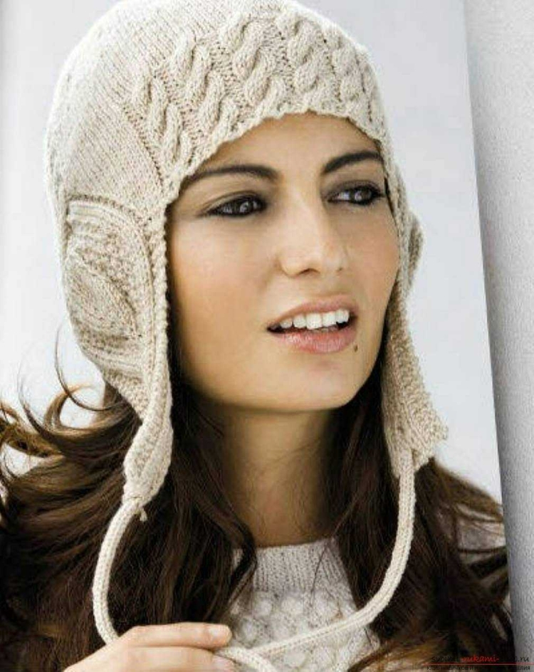 Шапка ушанка женская вязаная