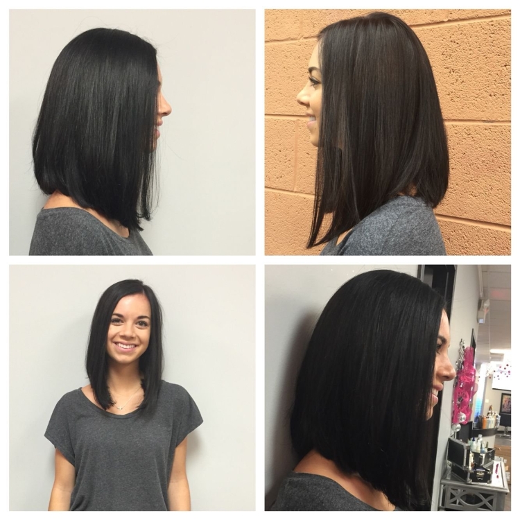 Удлиненное каре без челки на длинные волосы