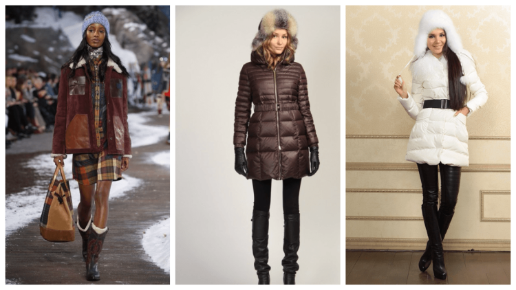 Сочетание коричневого пуховика с шапкой