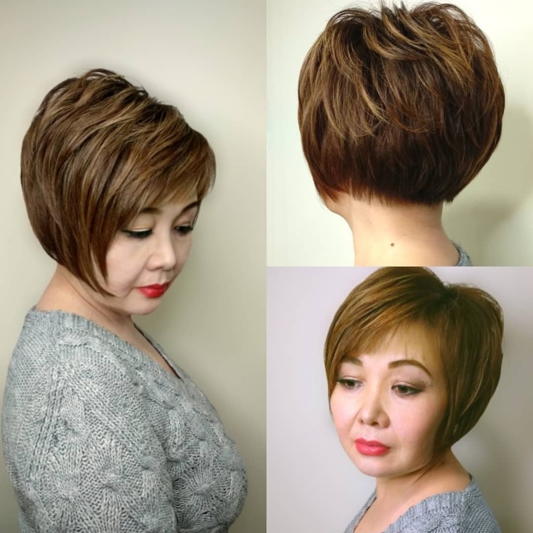 Каре Пикси Боб на круглое лицо с челкой