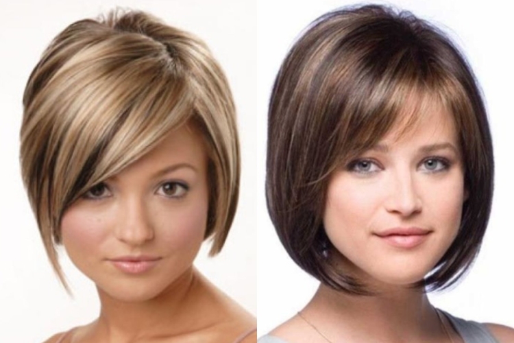 Стрижка Боб каре на средние волосы круглое лицо