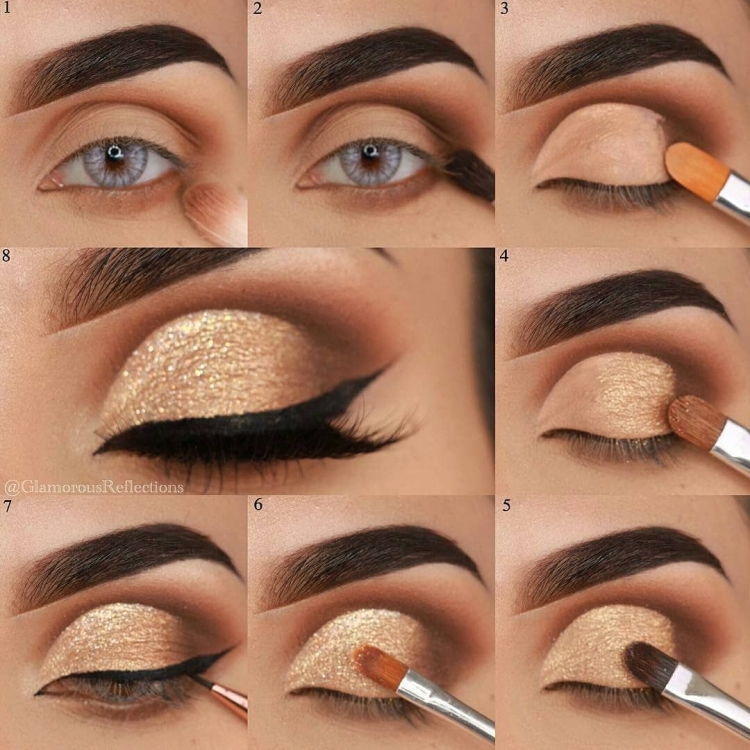 Золотой макияж глаз пошагово