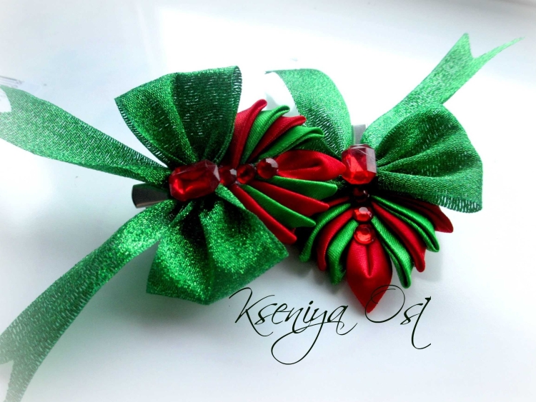 Елочки канзаши заколочки
