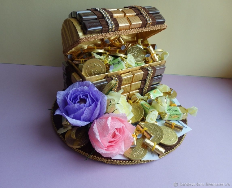 Подарок из конфет и купюр