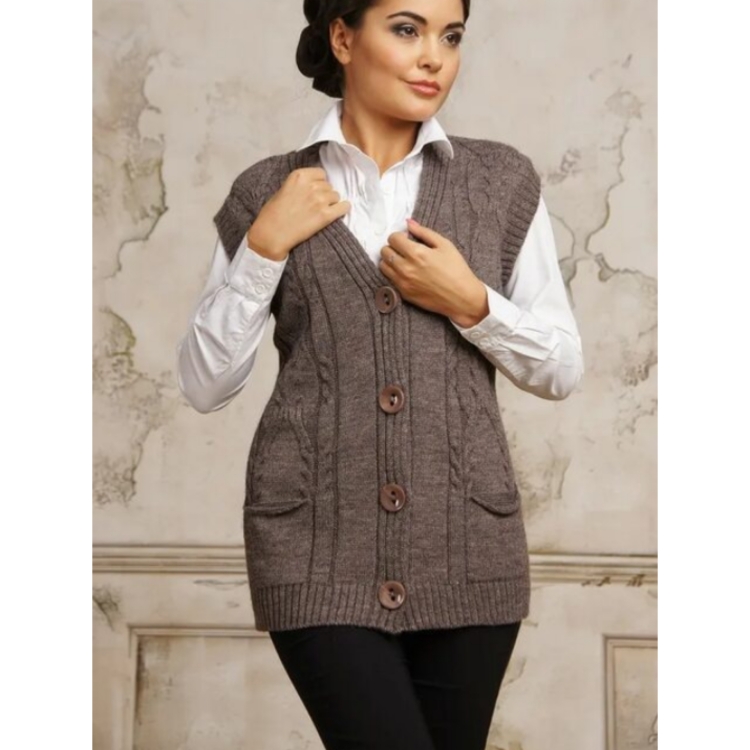 Жилет женский, вязаный (на пуговицах, р р 46 54) Россия